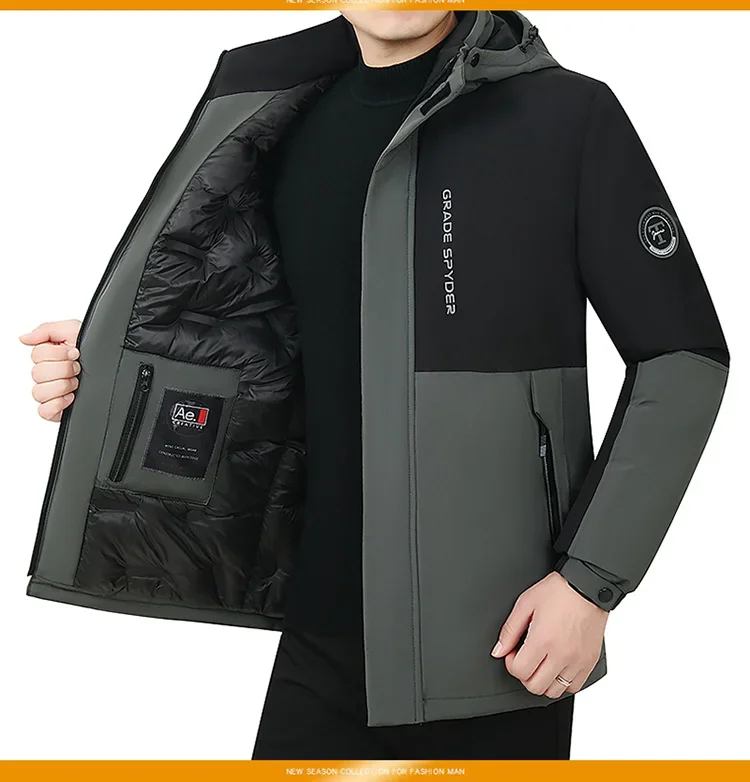 Description Picture 6 of item2024 New Winter Thick Down Jacket For Men Warm Cotton Coat Fashion Men's Casual Hooded Parka Windproof Male Slim Outerwear