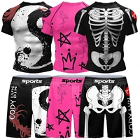 Popular Beach Surf Wear Short Sets For jiu jitsu Bjj No Gi Rashguard+Grappling Shorts Cool Westling stretchy Running Gym Clothes 2