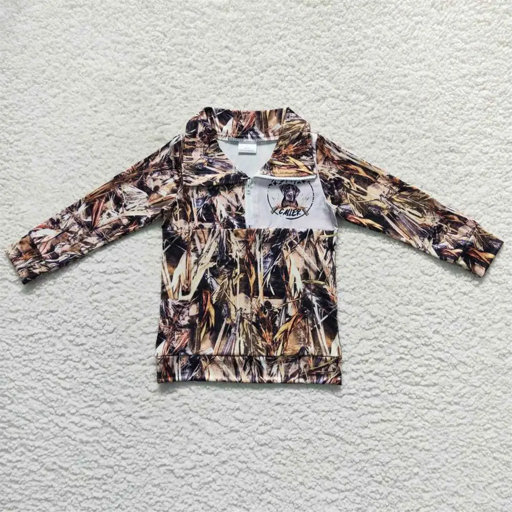 

Wholesale Baby Boy Hunting Tee Lapel Zipper Children Boutique Tops Clothing Toddler Camo Pullover Long Sleeves Dog Shirt