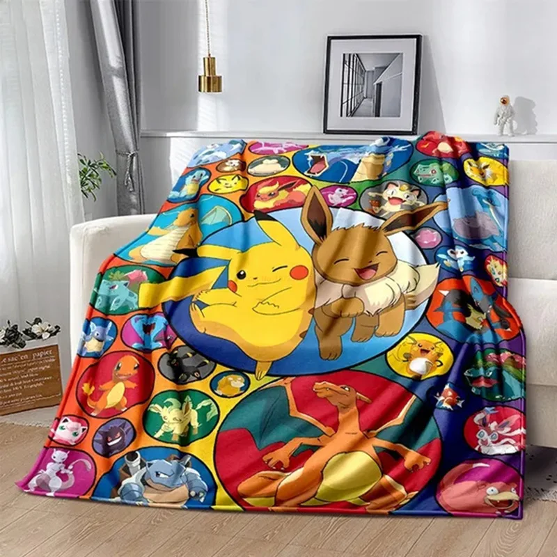 

Pokemon Cartoon Anime Flannel Blanket Pikachu Figures Home Sofa Lunch Break Blankets Children Student Blankets Nap Cover Kids