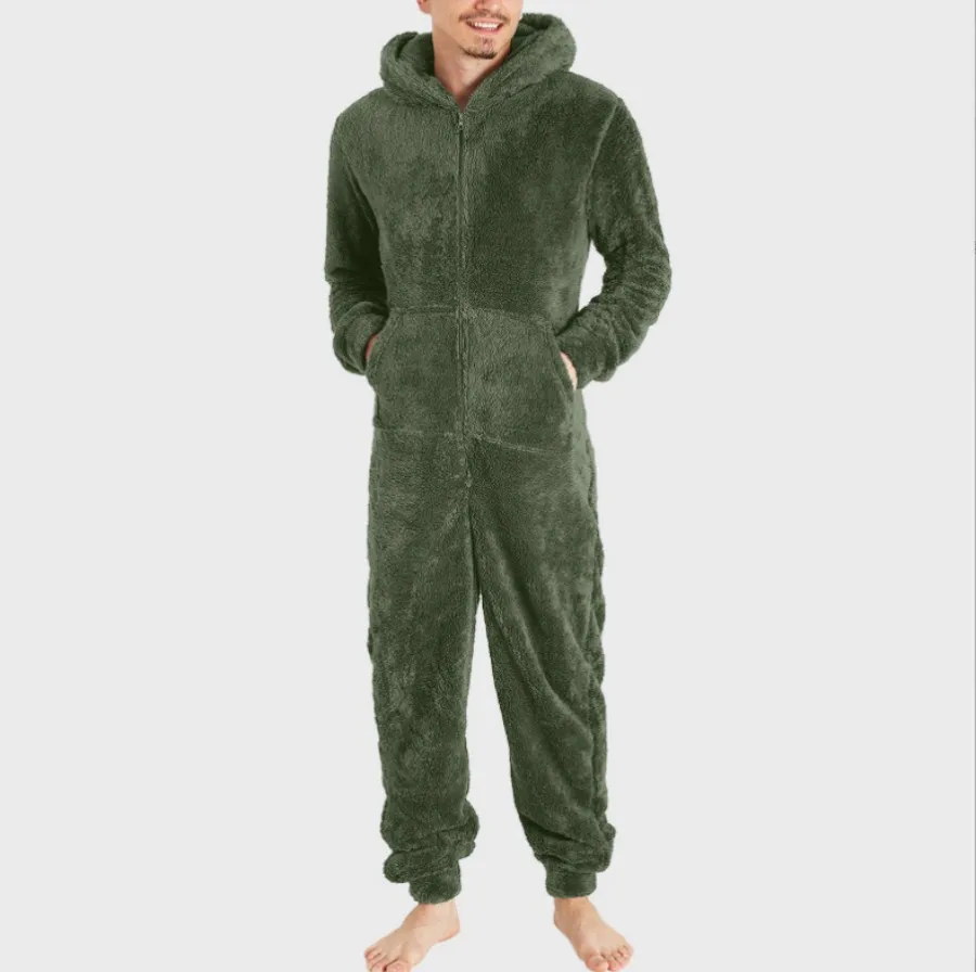 INRIVUS Men's Plush Fleece Hooded Pajama Set Cozy Warm Winter Sleepwear Pockets Machine Washable