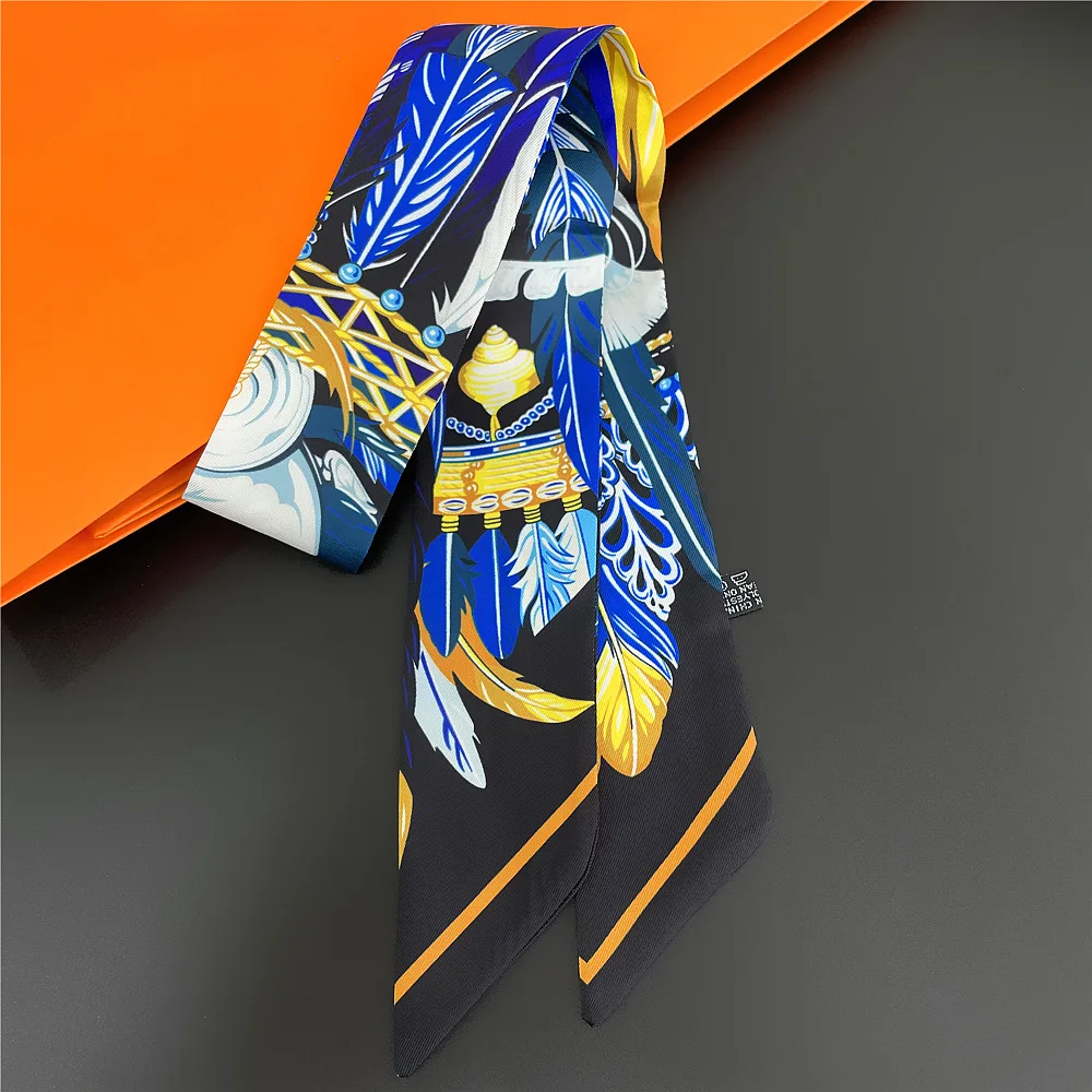 Brand Small Scarves, Boutique Scarves, Feather Printed Silk Scarves, Women's Accessories, Printed Ribbons, Super Feel, New Style 3