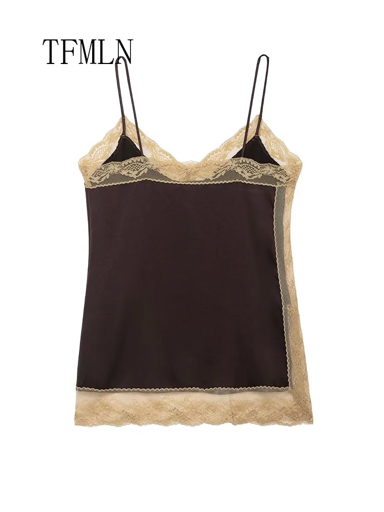 Sexy Women Lace Patchwork Camisole Tops 2026 Spring Summer V-neck Sleeveless Causal Spaghetti Strap Top Sweet Backless Underwear