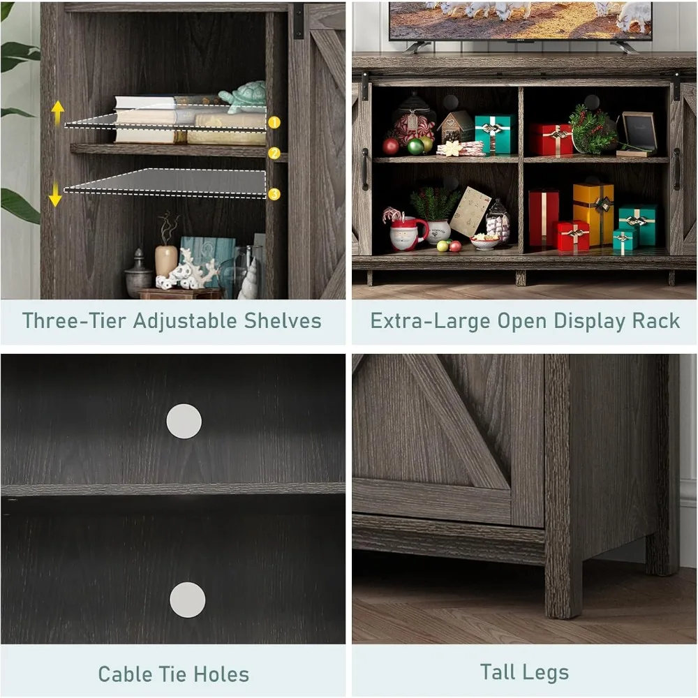 80 INCH Farmhouse TV Stands for 90 inch TV w/Adjustable Shelves