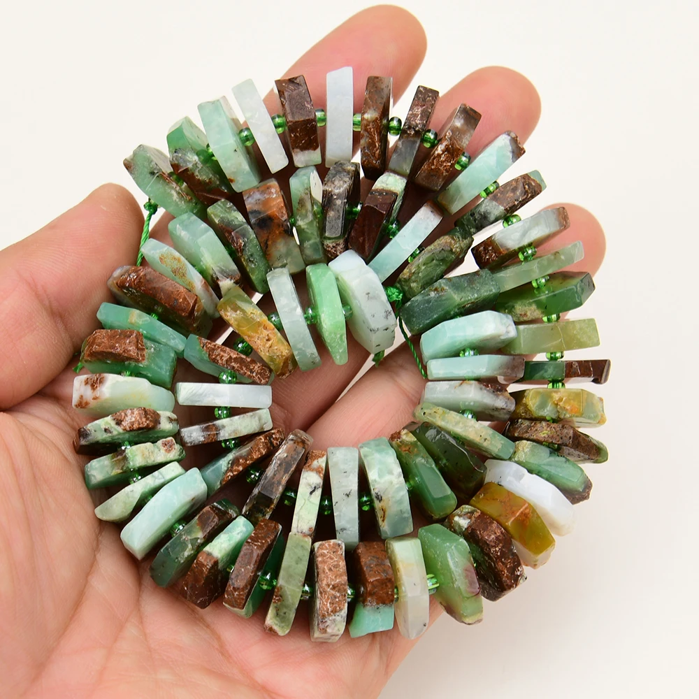 APDGG Natural Green Chrysoprase Slice Faceted Wheel Disc Rondelle Raw Organic Cut 16