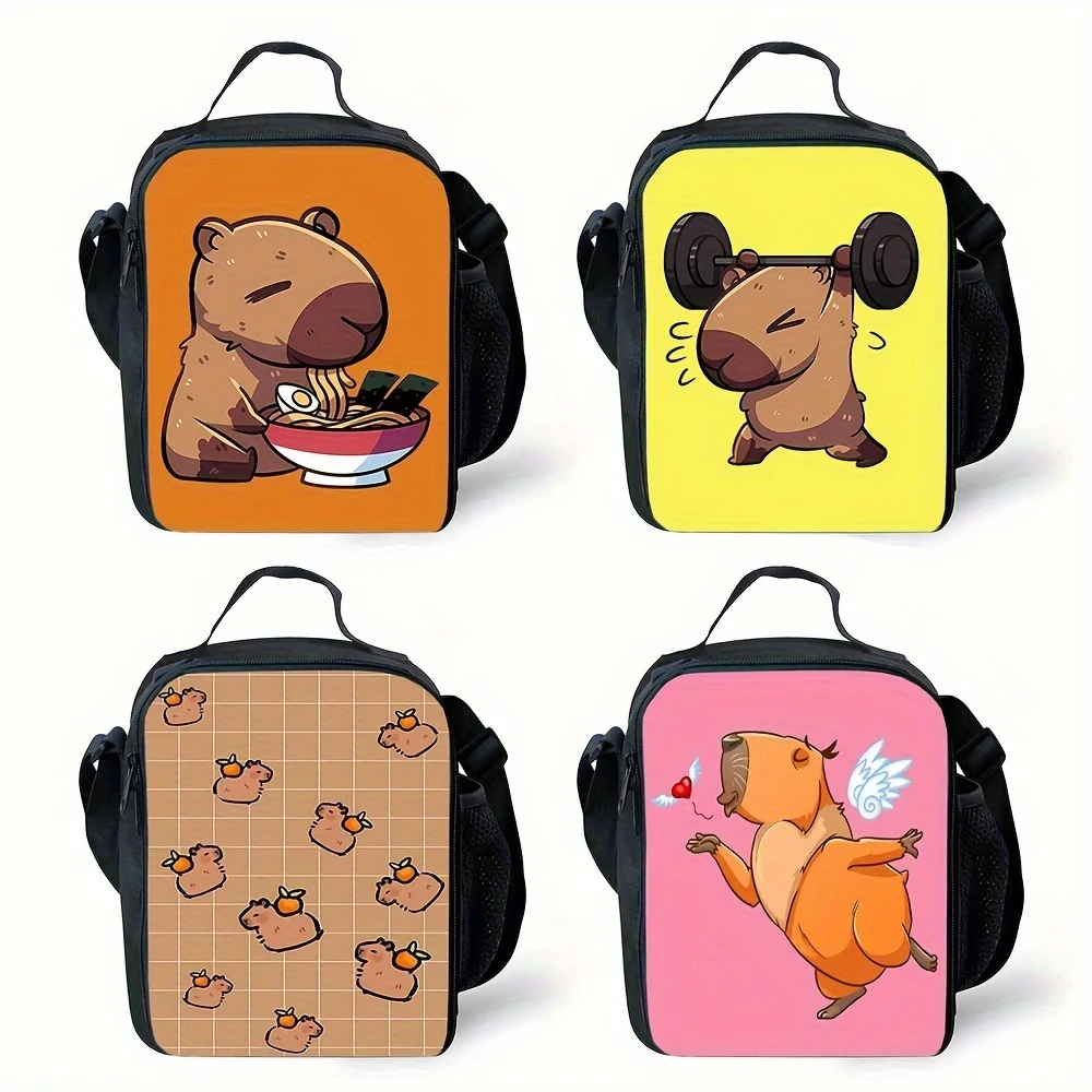 1Pc Boy Cute Capybara Printed Insulated Lunch Bag Large Capacity Party Picnic Camping Beach Bag Waterproof And Leakproof Handbag 3