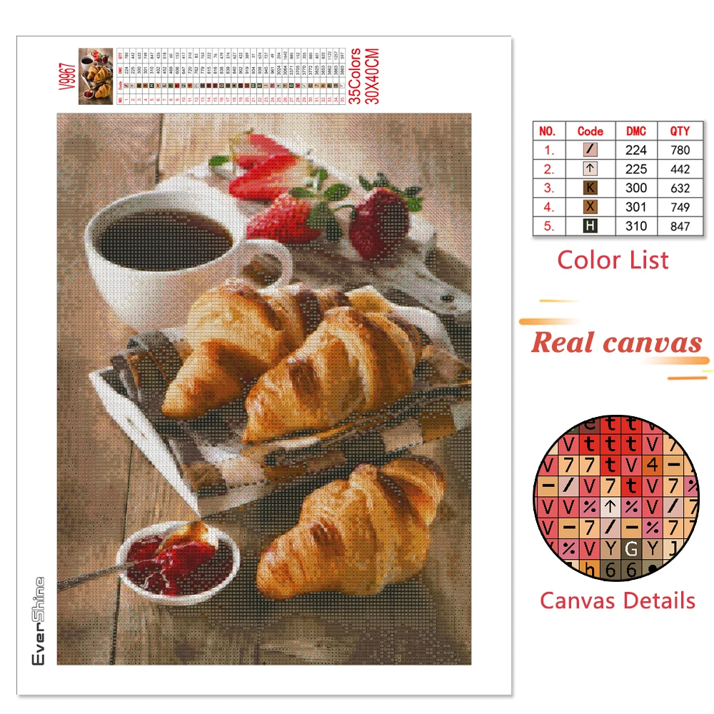 EverShine Diamond Painting Kitchen Diamond Embroidery Coffee Picture Rhinestones Bread Cross Stitch Scenery Home Decoration diamond painting,diamond painting accessories,diamond painting accessory box