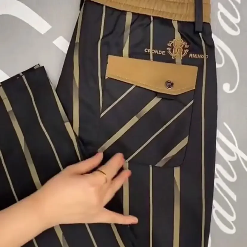 New Men's Vertical Stripe Embroidered Casual Pants are Beautiful, Versatile, and Casual Fashion