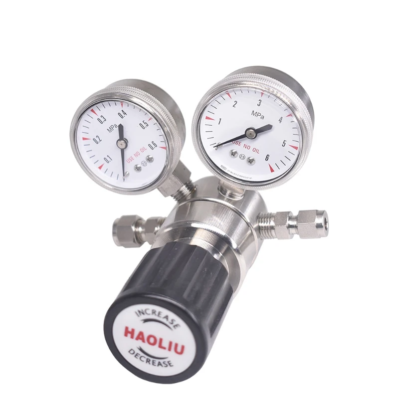 

Stainless steel high pressure laboratory 1/2NPT Argon Helium Co2 CL2 1st Stage double gauge nitrogen gas pressure regulator