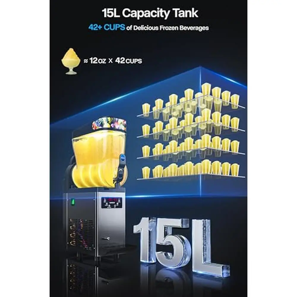 Stainless Steel Commercial Slushie Maker 15L Capacity Smoothie Machine 110V Customizable Drinks LED Bowls Fast Freezing Ideal 2