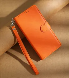 Leather Wallet Flip Case for Smartphones - Elegant and Durable Phone Cover (Orange)