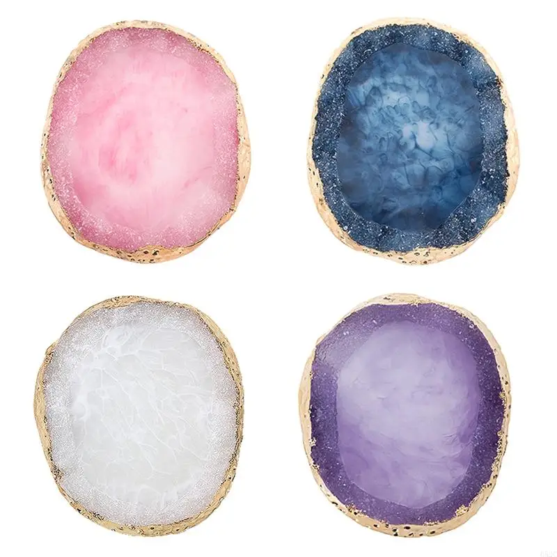652C Round Crystal Resin Plate Agate Stone Color Palette Nail Art Painting Gel Palette Gold Edge Nail Art Display Plate