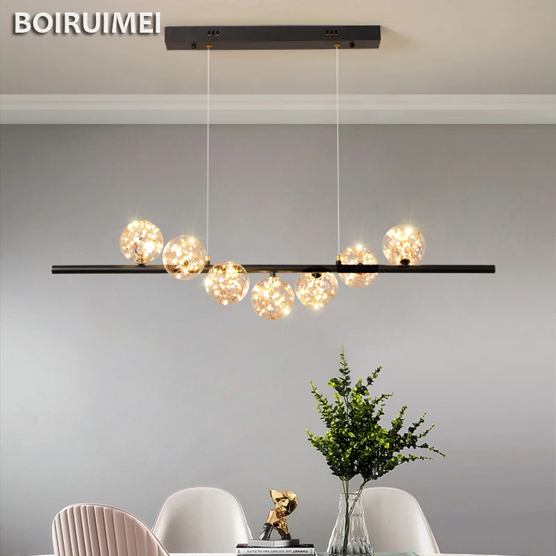 

Luxury Modern Restaurant LED Pendant Light Glass Ball Creative Dining Room Bar Mall Home Decor Gold Black Lighting Fixtures