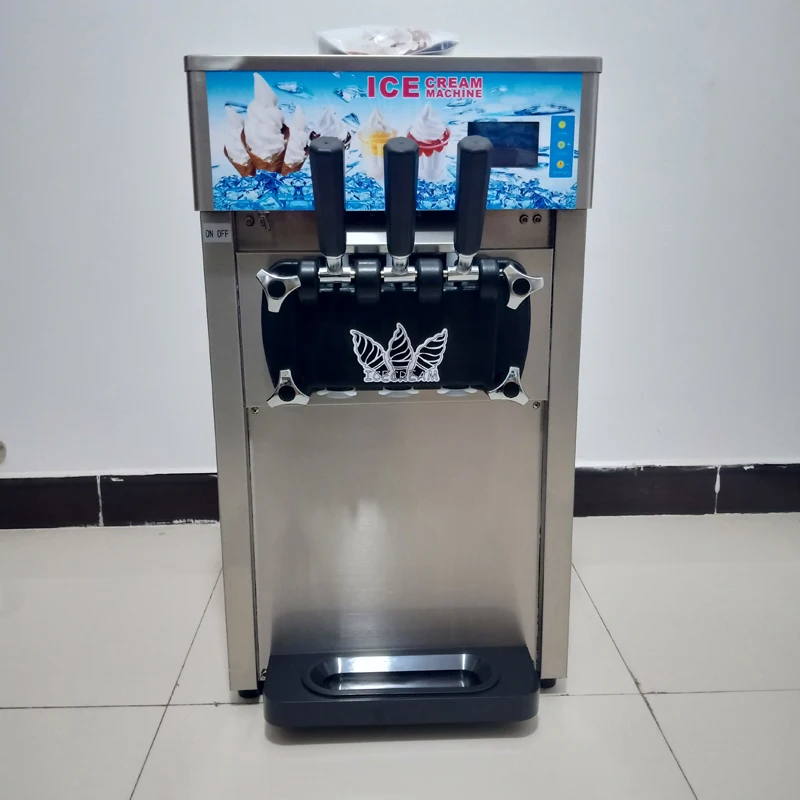 

18L / H Soft Ice Cream Machines Commercial Coolers Tricolor Desktop Sweet Cone Freezing Equipment VendingMachine