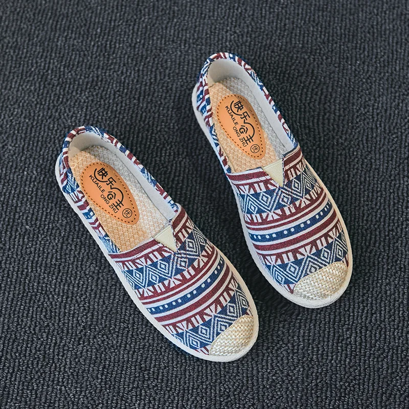 2022 Summer Ladies Casual Comfort Bohemian Slip On Lazy Shoes Female Womens Flat Slip On Canvas Strap Loafers Straw Espadrilles 4