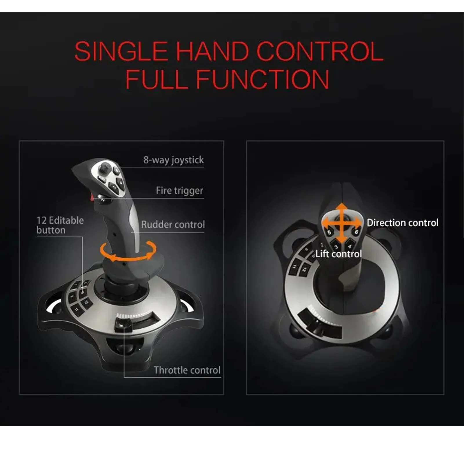 Joystick simulateur vol USB connecté à un PC, avec vibration et accélérateur pour une immersion réaliste