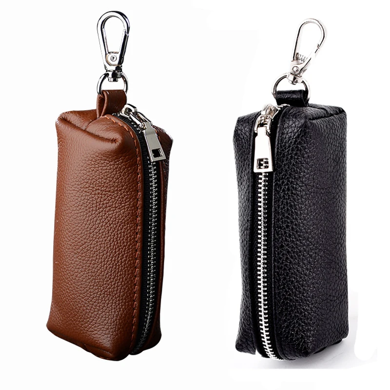 Men Key Bag Genuine Cow Leather Buckets Key Case Pouch Zipper Keychain Auto Car Case Bag Women Home Holder Organizer key case key holder key organizer key purse key protector