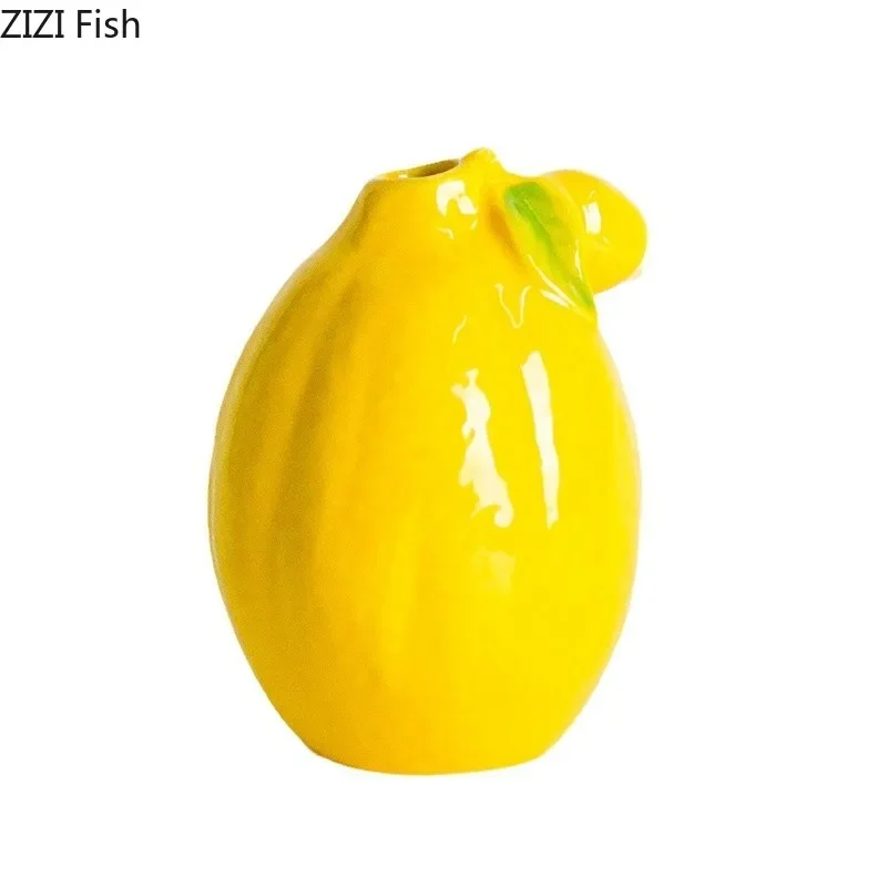 Creative Lemon Ceramic Vase Desk Decoration Artificial Flower Decorative Flowers Arrangement Floral Vases Room Aesthetic Decor 5