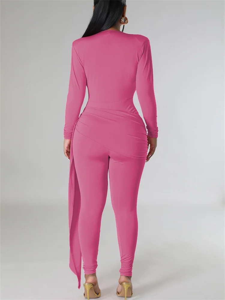 Wmstar Women Jumpsuit Fashion Deep V Neck  Sexy Bodycon Overalls Lady Office Solid Color Bodycon Rompers Wholesale Dropshipping