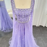 SCZ032 Luxury Pink Dubai Evening Dresses for Women Wedding Square Neck Cap Sleeves Arabic Muslim Formal Party Gowns فستان سهرة 15