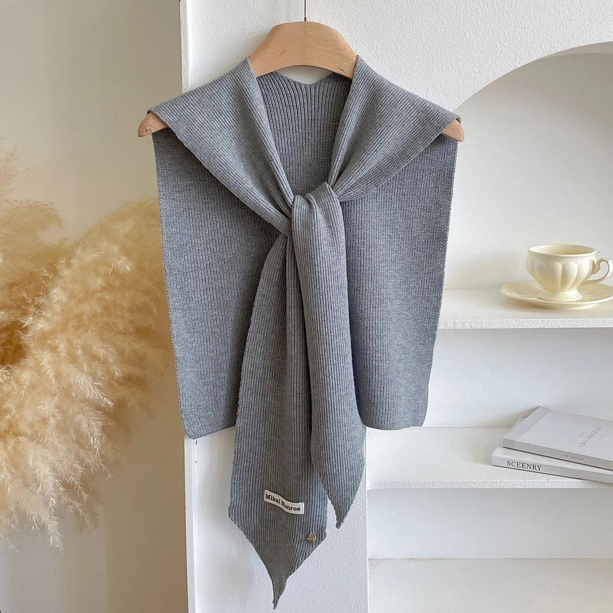 2025 Korean Knitted Shawl Summer Air Conditioning Fake Collar Neck Guard Knit Thin Knotted Cape Shoulder Scarf For Women