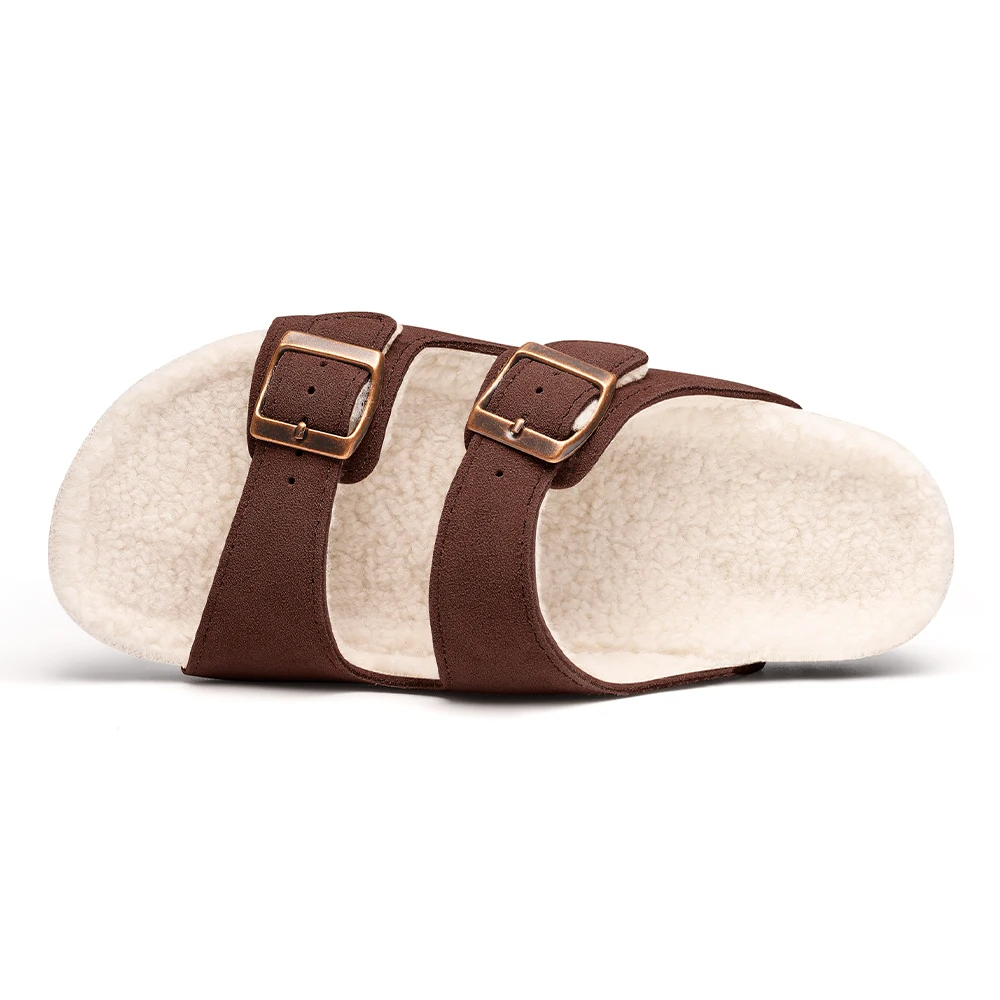 Women's Cork Clogs With Double Buckle And Warm Fleece Lining_voghion.com