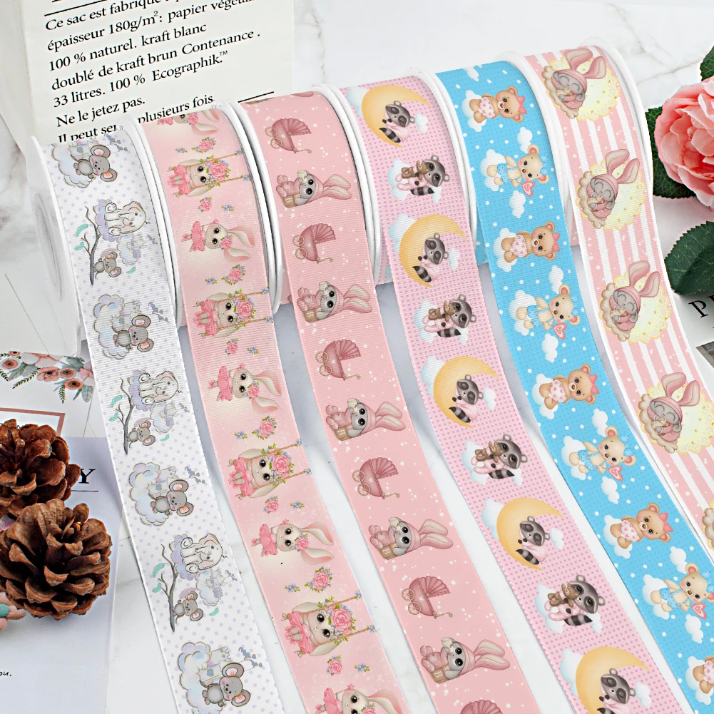 

Baby Cartoon Animals Designs Printed Grosgrain Ribbon for Cheer Bows DIY Girl Headwear Hair Bows 10yards Satin Ribbon