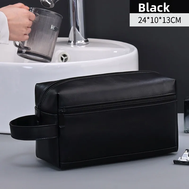 Men Leather Travel Business Shaving Cosmetic Bag Storage Portable Toiletry Bag Large Capacity Organizer Handheld Make Up Bag