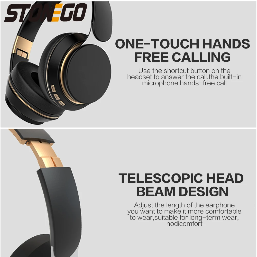 Stonego-fones de Ouvido Estéreo Bluetooth Dobráveis Fone de Ouvido sem Fio Hifi Som de Graves Profundos Microfone hd Orelhas de Couro pu - Image 5
