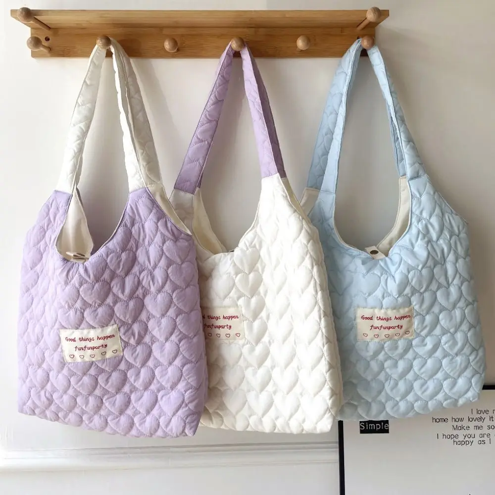 

Large Capacity Cotton Filled Shoulder Bag Reusable Rhombic Lattice Dacron Tote Bag Cotton Filling Shopping Bags Girls