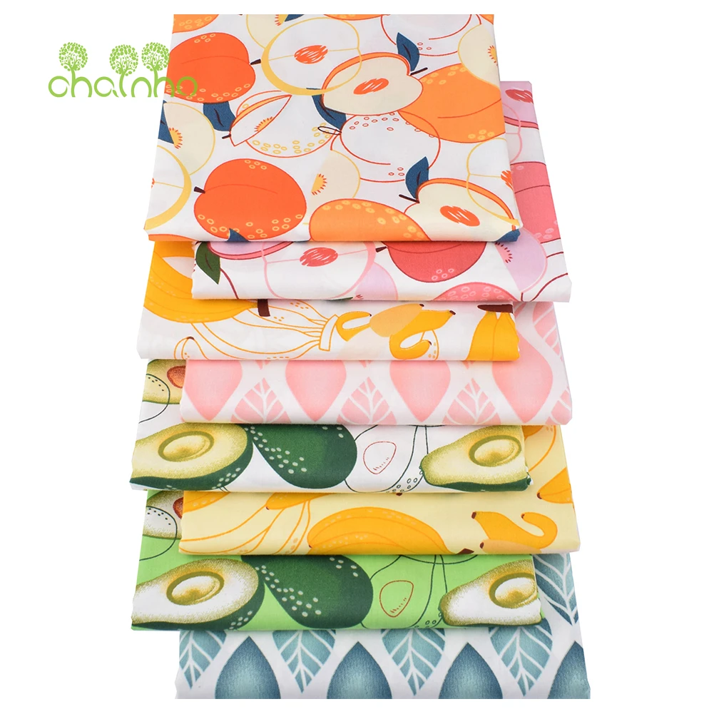 Chainho,Printed Twill Weave Cotton Fabric,DIY Sewing Quilting Material,Patchwork Cloth,Fruits Series,2 Specification,15C348