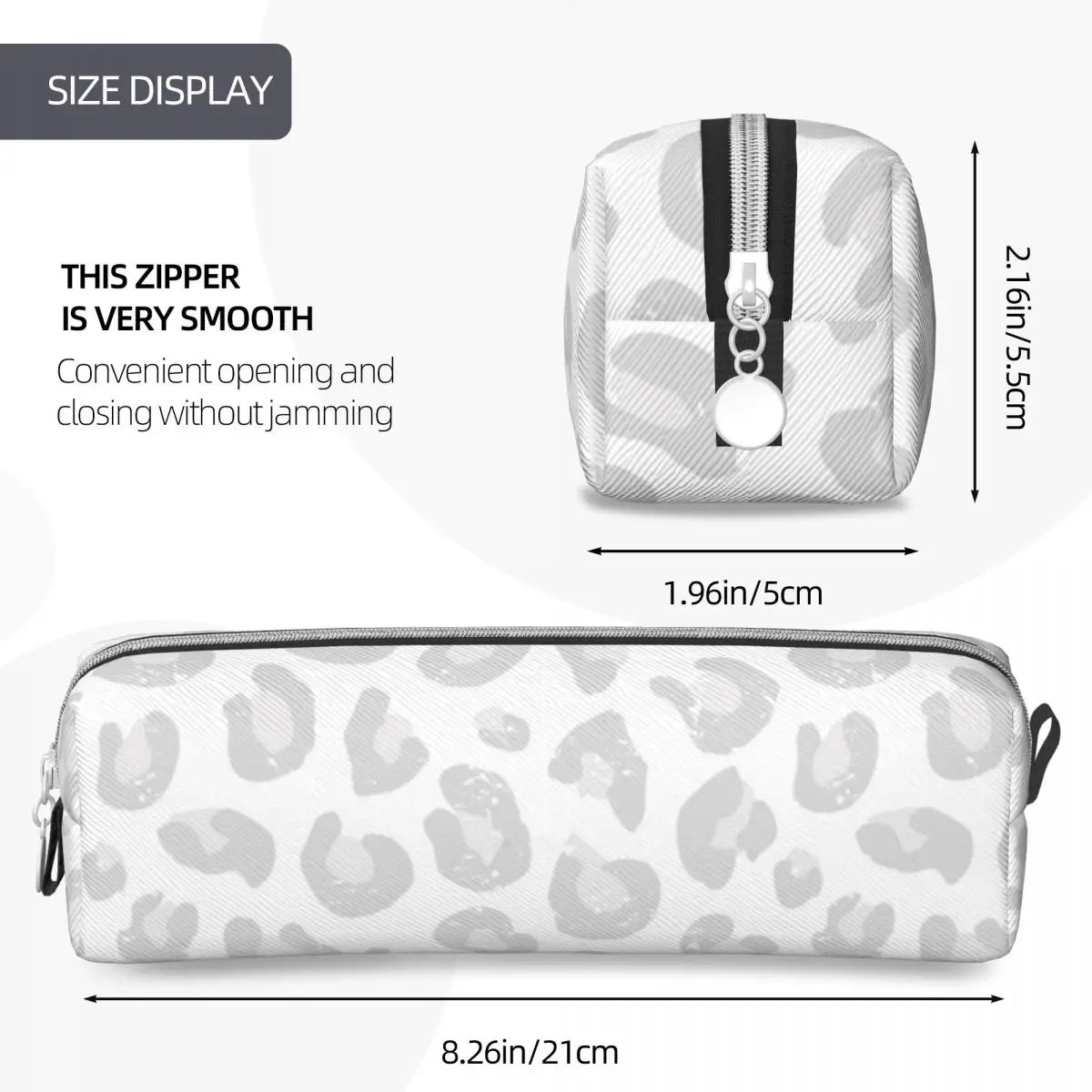 Leopard Print Pencil Case Classic Silver Gray and White Pen Bag Kids Big Capacity Students School Gift Pencil Box