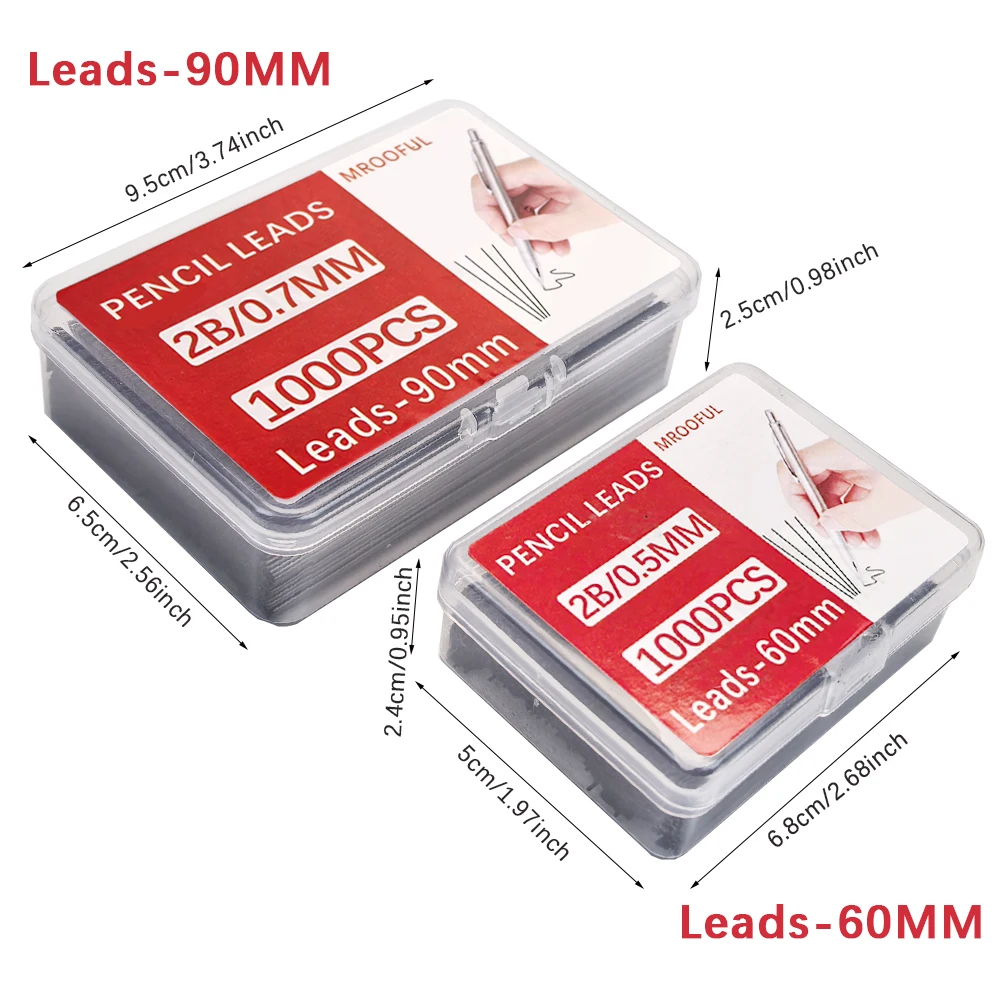 1000Pcs 기계식 연필심 대용량 교체 가능 연필 리필 0.5 0.7mm 2B 자동 연필심(튜브 2개 포함)
