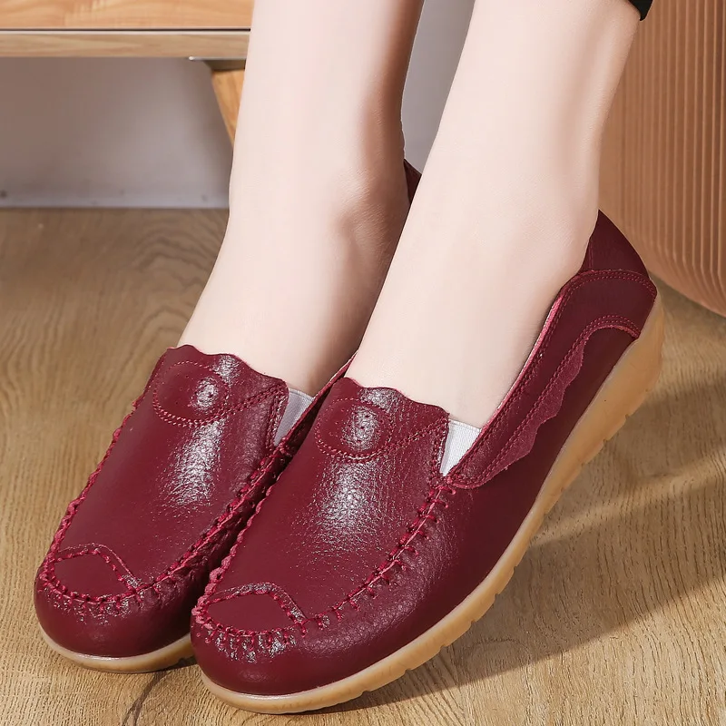 

Spring Ladies Casual Shoes 2023 New Slip on Ballet Flats Soft Leather Moccasins Women Loafers Comfortable Women Boat Shoes 35-44