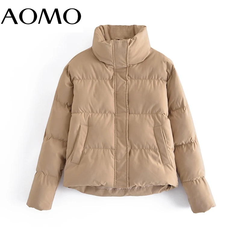 AOMO Women Khaki Oversized Parkas Thick 2021 Winter Zipper Pockets