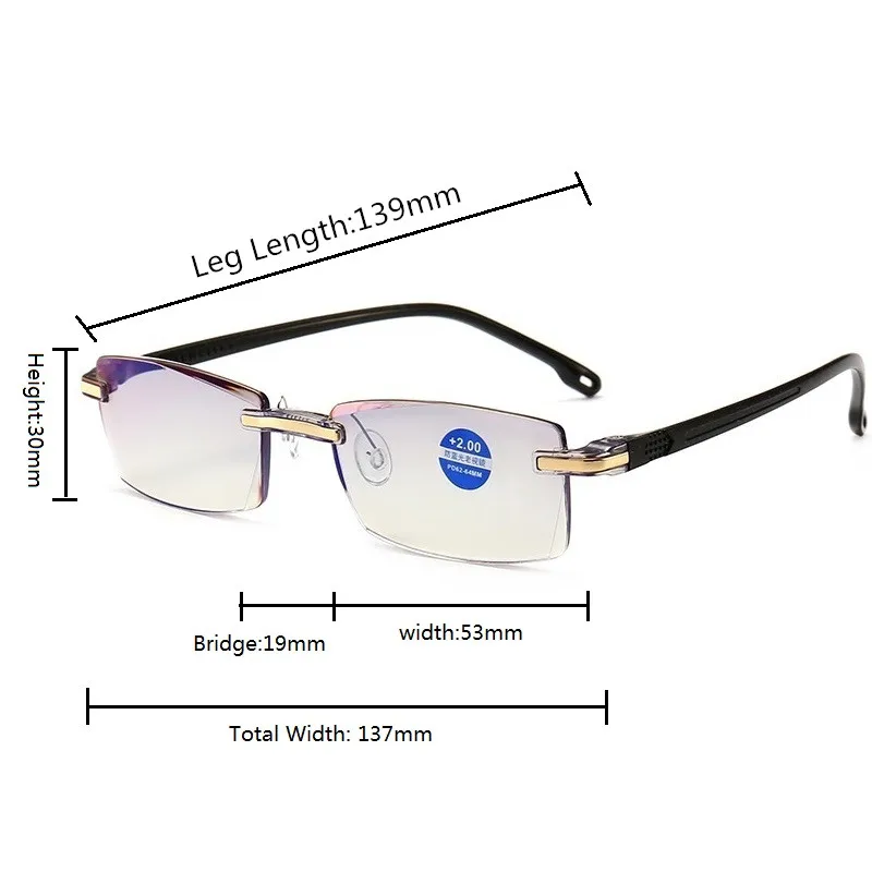 2020 High Strength Reading Glasses Men Anti Blue Light Portable Rimless Women Presbyopic Bifocal Glasses TR90 Gafas +1.0 To +4.0 6