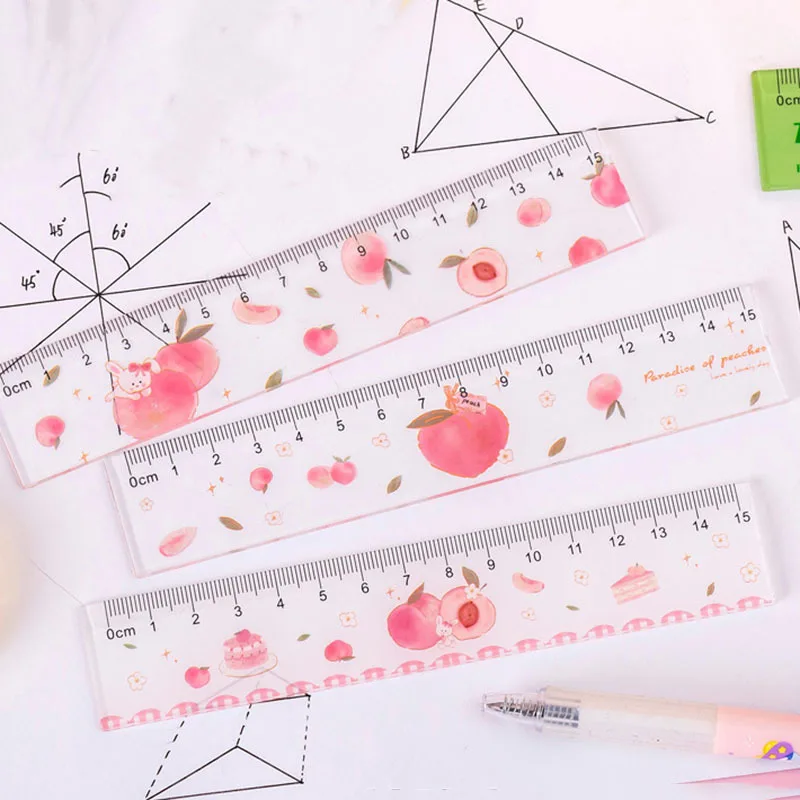 Straight Ruler 1 Piece Cute Kawaii Peach Wavy Line Geometry Tool For School Office Drawing Sewing