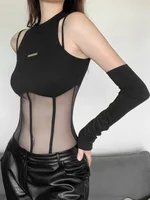 Black Bodysuit Lingerie Sexy Body Feminino See Through Corset Top Women Rave Outfit Mesh Patchwork One-Pieces Lenceria Femenina - Image 6