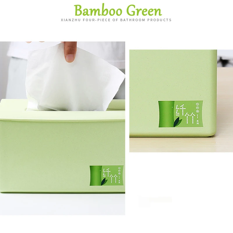 Green Eco-Friendly Bamboo Fiber Tissue Box Holder Toilet Paper Dispenser Storage Desk Car Home Kitchen Napkins Tissue Boxes 3
