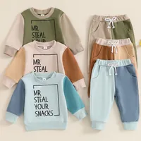 RUEWEY Toddler Boys Pant Sets Spring Autumn Clothes Letter Contrast Color Long Sleeve Sweatshirts and Long Pants Baby Clothing 1