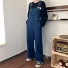 Loose Women's Denim Overalls Casual Hong Kong Style Autumn Winter New Fashion Retro Wide Leg Pants Water Washed Decorative