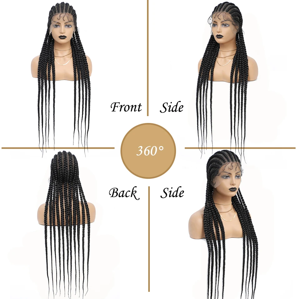 36'' Full Lace Box Braid Wig Long Jumbo Knotless Braid Lace Front Wig with Baby Hair 360 Full Lace Synthetic Cornrow Braided Wig