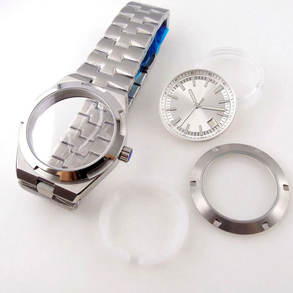 Enhanced Stainless Steel Watch Case with Sapphire Glass Back and Push-Pull Crown, 41MM
