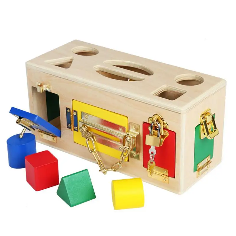 

Montessori Puzzle Toy Wood Unlocking Box Preschool Educational Toys Color Recognition Puzzle Sorting Game Toys Learning Gift