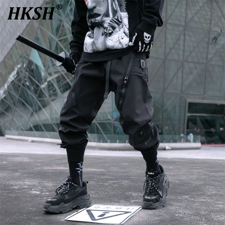 

HKSH Men's Tide Dark Spring New Trendy Workwear Cargo Pants Leggings Tactical Techwear Style Elastic Waist Chic Overalls HK0981