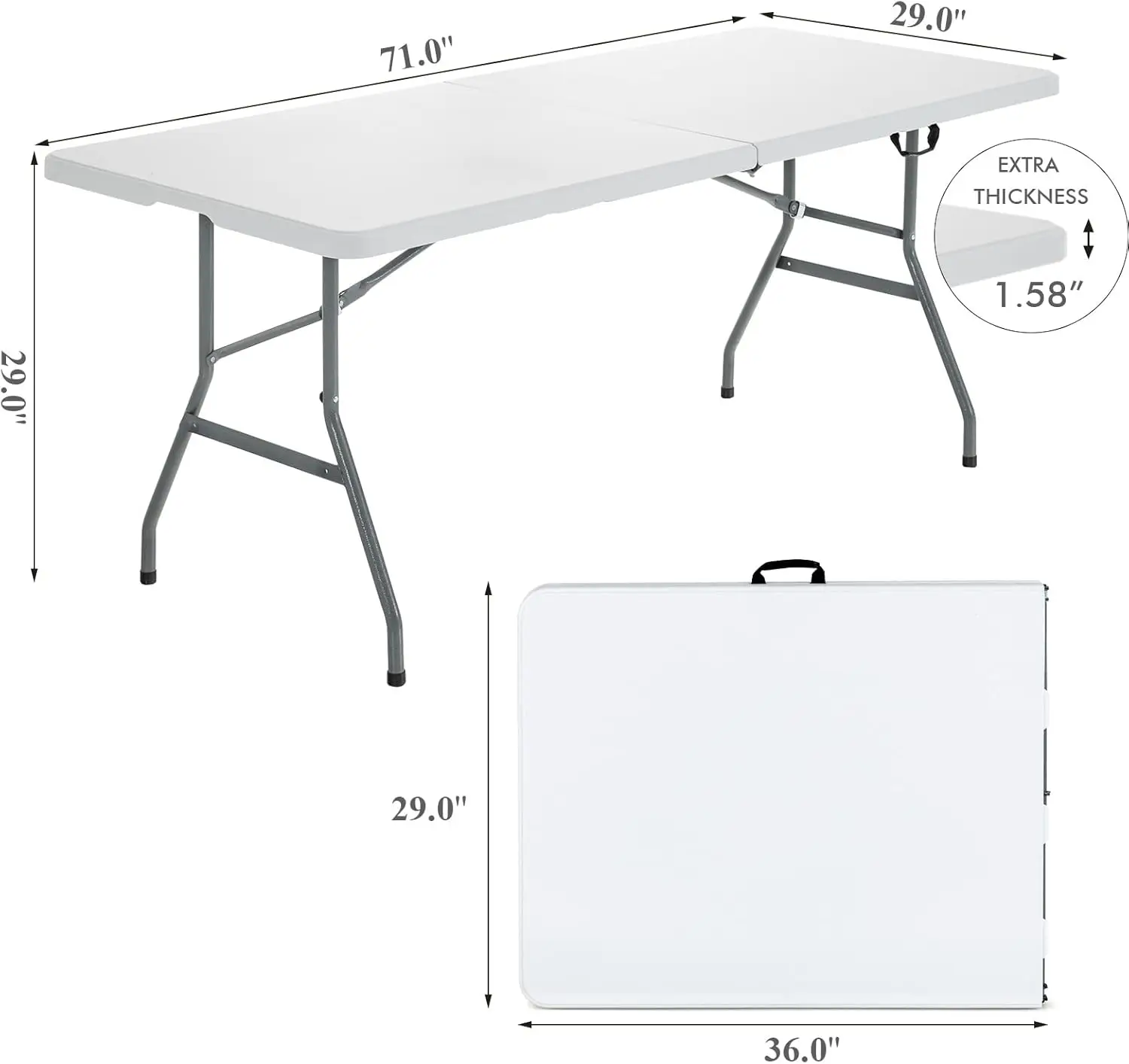 Goplus Folding Tables, 6Ft Foldable Plastic Card Table, Portable Heavy Duty Fold Up Table W/Handle, White Outdoor Utility 3