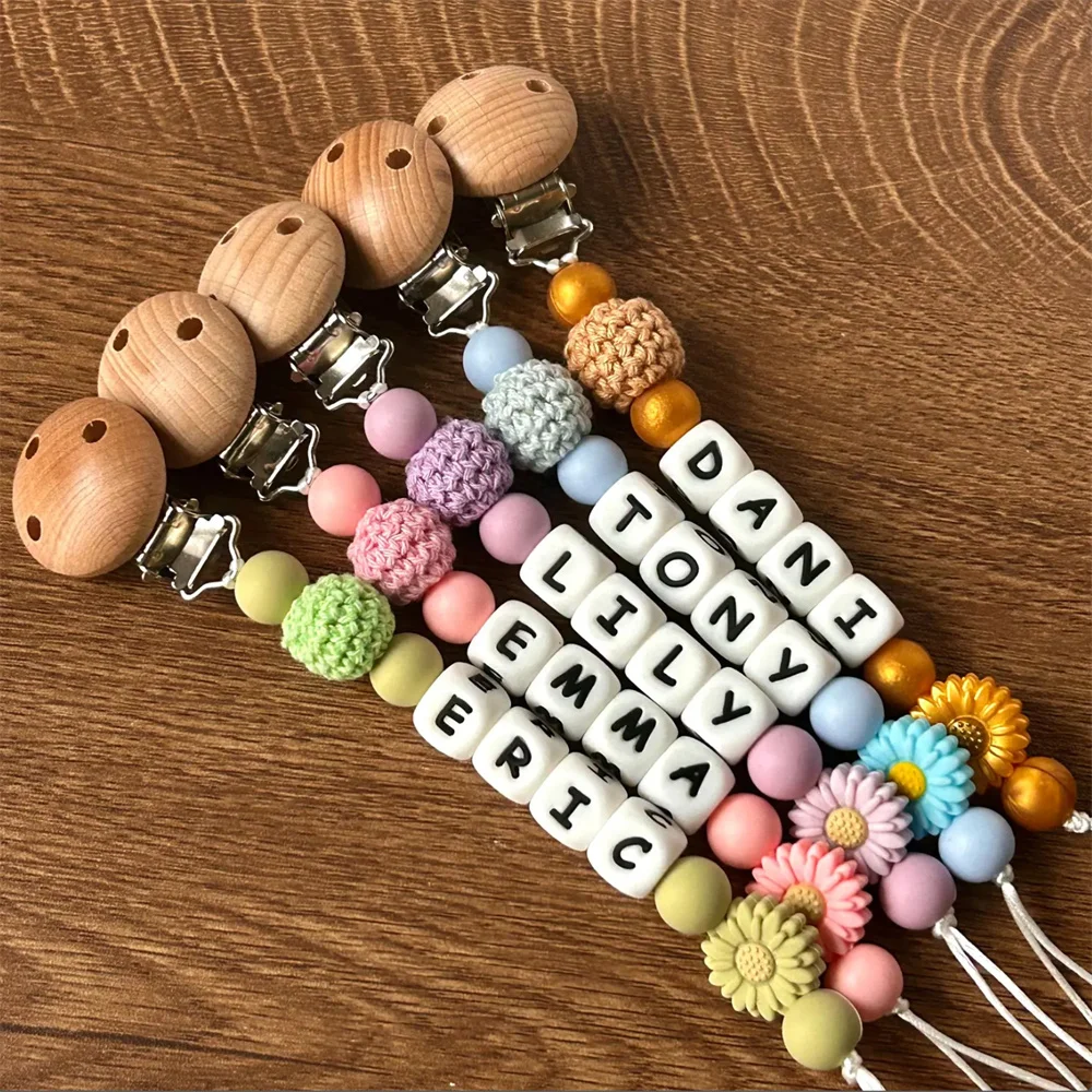 Niedliche Schnullerkette mit personalisiertem Namen – verstellbarer Silikon-Beißringclip für Babys – Detail 2