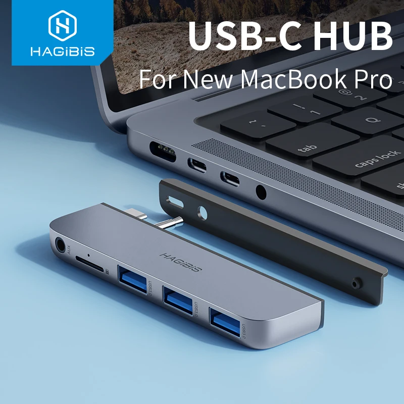 Hagibis USB C Hub for NEW Macbook Pro Type-c docking station USB C adapter  with USB 3.0 Micro SD 3.5mm AUX port 14/16 inch M1 M2