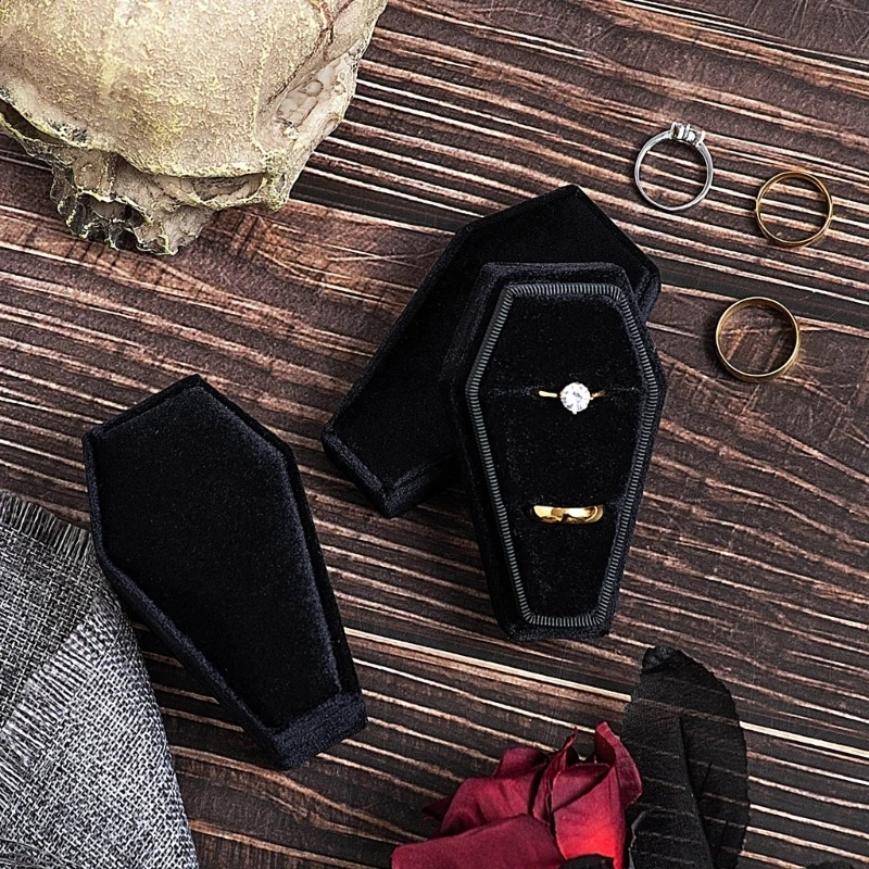 

F42F Black Coffin Ring Box Jewelry Display Holder Ring Pendant Necklace Gift Box Wedding Ring Storage Box