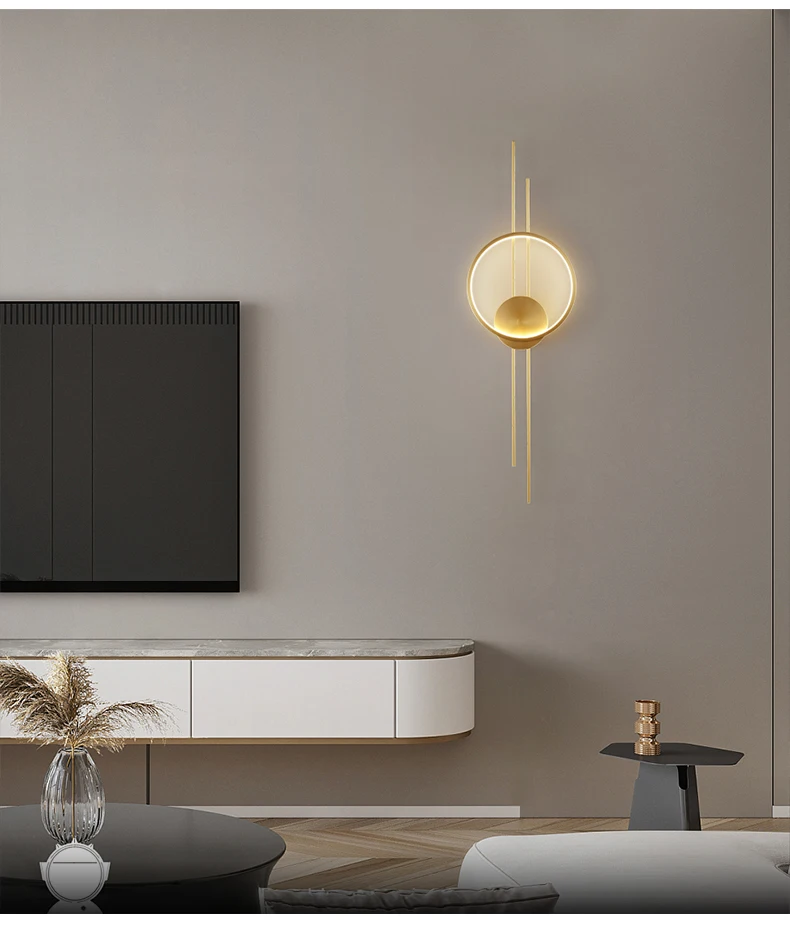 Description Picture 6 of itemLight luxury wall lamp all copper living room TV background wall light modern simple long strip grille light minimalist corridor